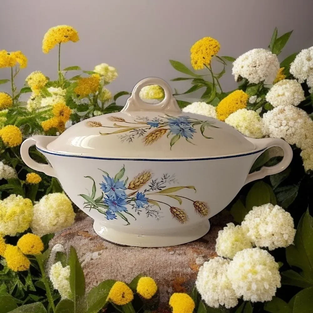 Candle Light American Limoges Covered‎ Vegetable Dish Bowl Golden Wheat Vintage
